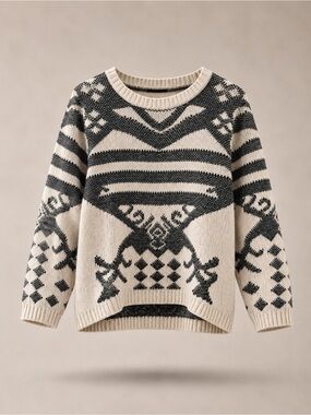 Madison Cream and Black Geometric Knit Sweater petite